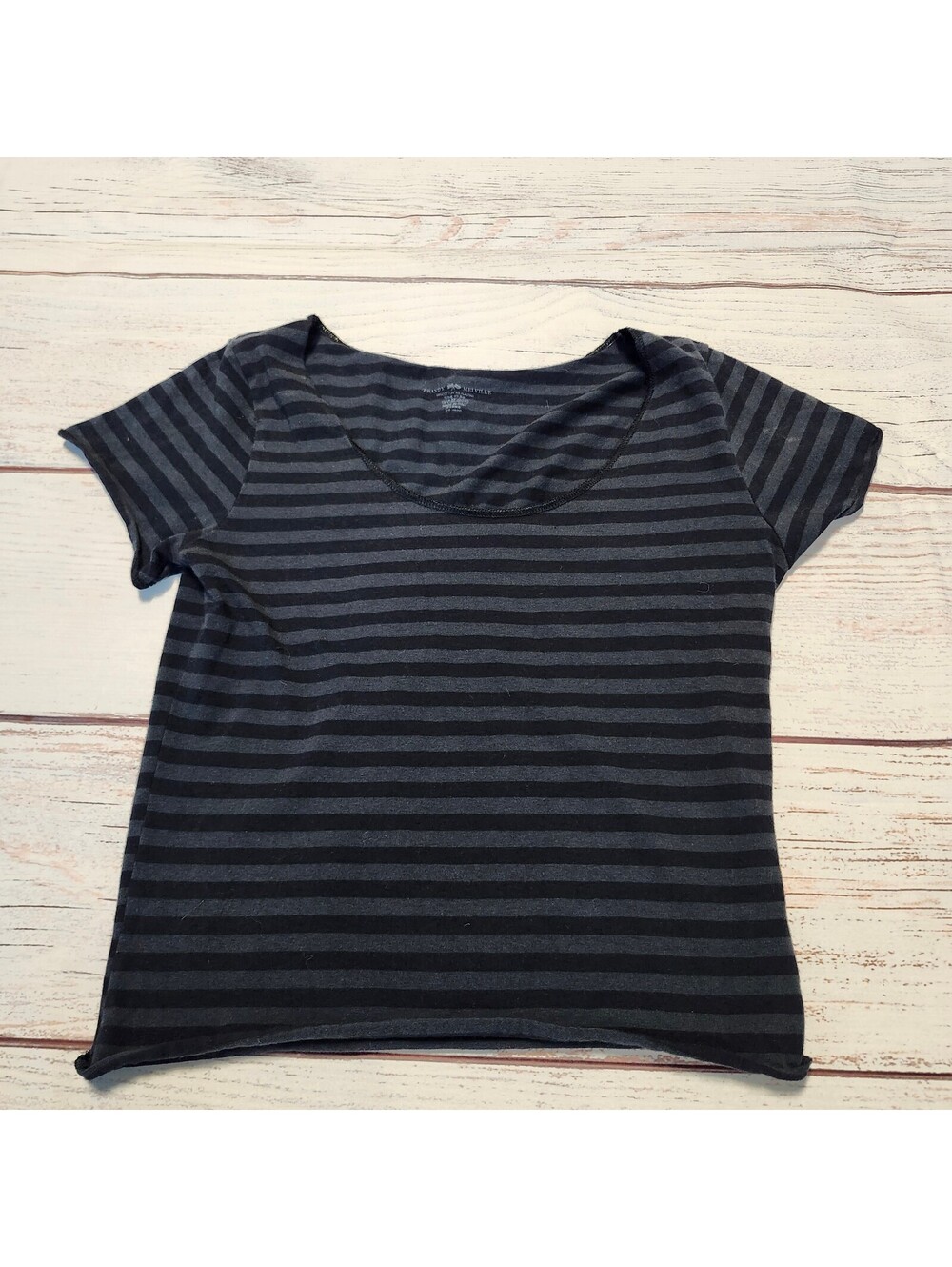 Brandy Melville Black and Gray Striped Short Sleeve T-Shirt Small